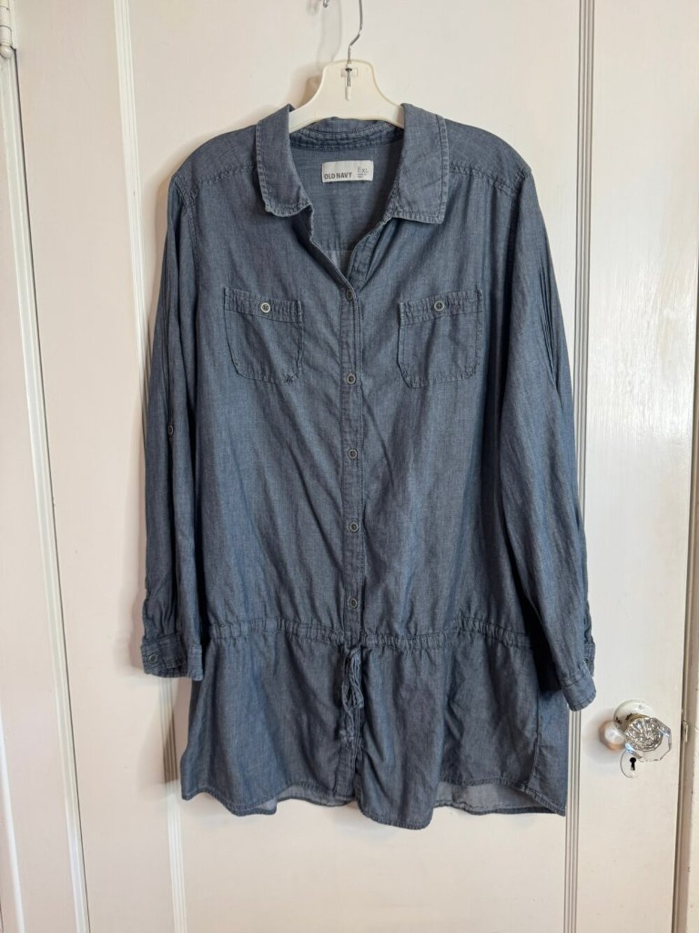Old Navy Blue Chambray Long Sleeve Tunic Shirt Dress sz XL